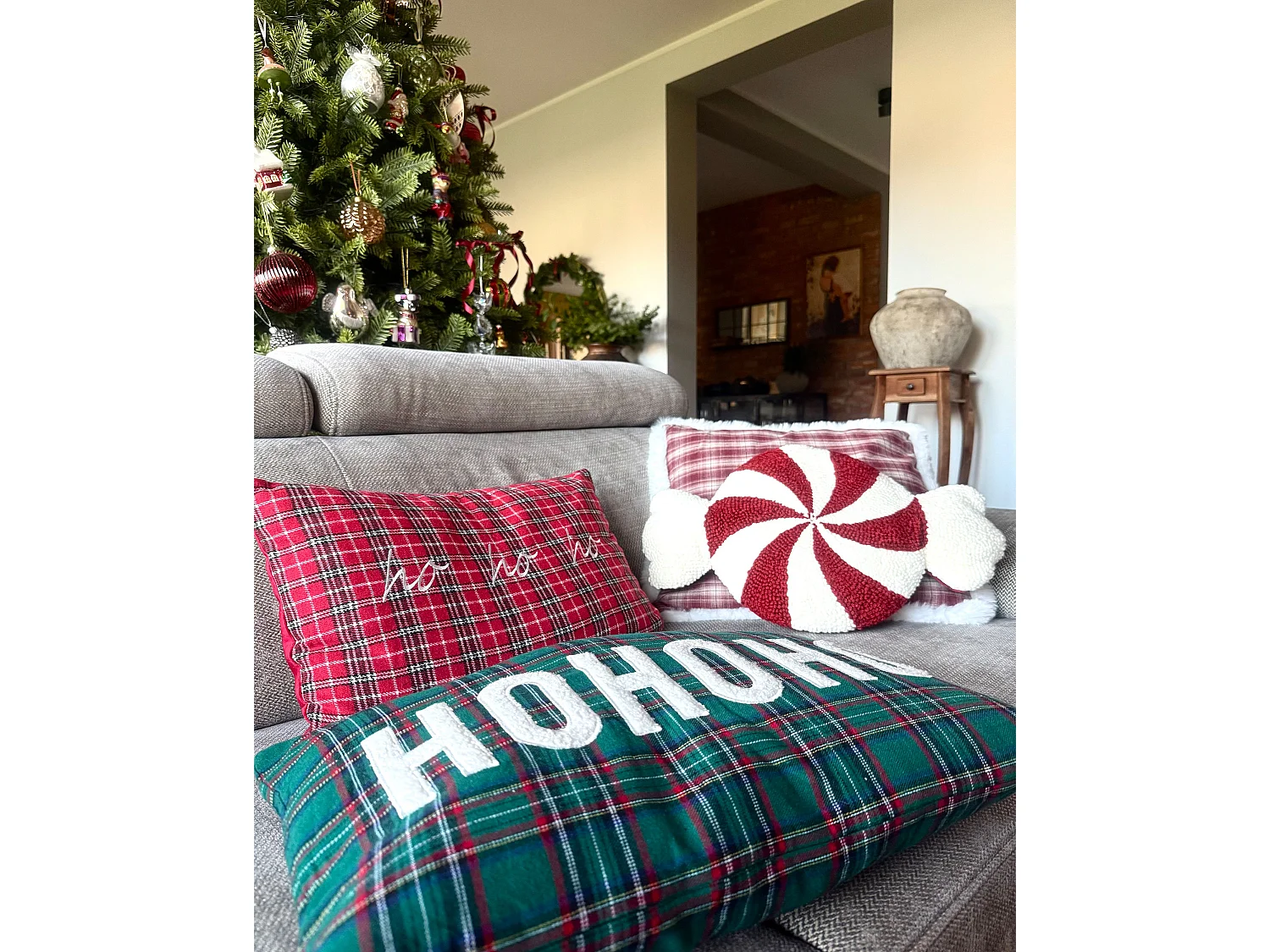 Conjunto de 2 cojines decorativos JOYCANDY 30 x 50 cm Verde Patrón navideño