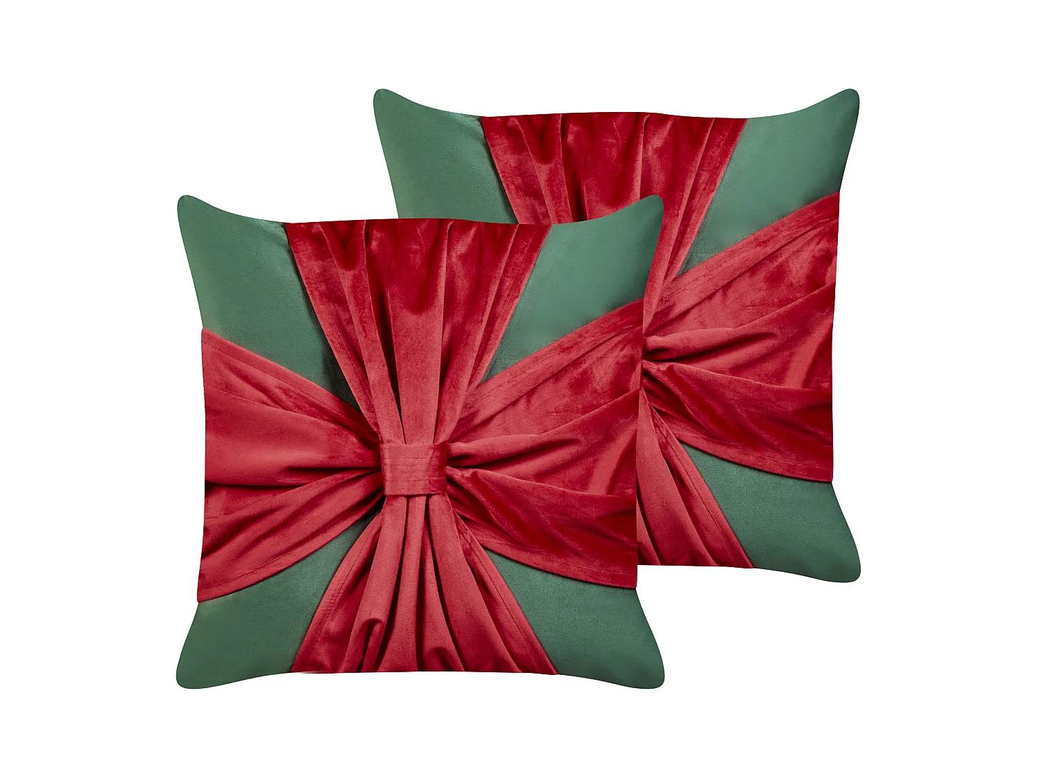 Kissen 2er Set Samt grün/rot Weihnachtsmotiv Geschenk-Optik 45x45 cm Marshmallow