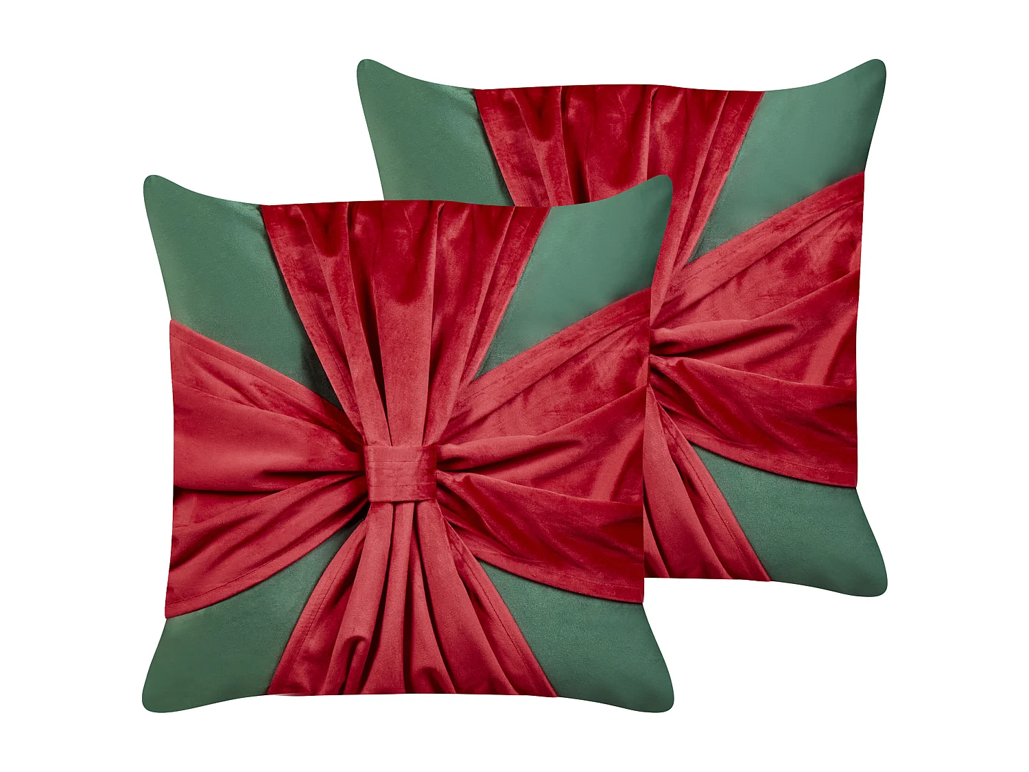 Conjunto de 2 almofadas decorativas MARSHMALLOW Veludo 45 x 45 cm Vermelho Verde Padrão natalicio