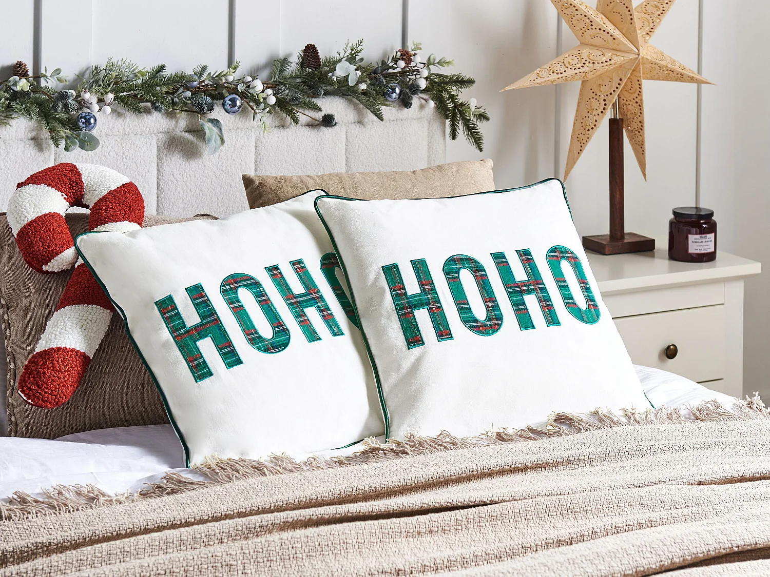 Conjunto de 2 almofadas decorativas JOYCANDY Algodão 45 x 45 cm Branco Padrão natalicio