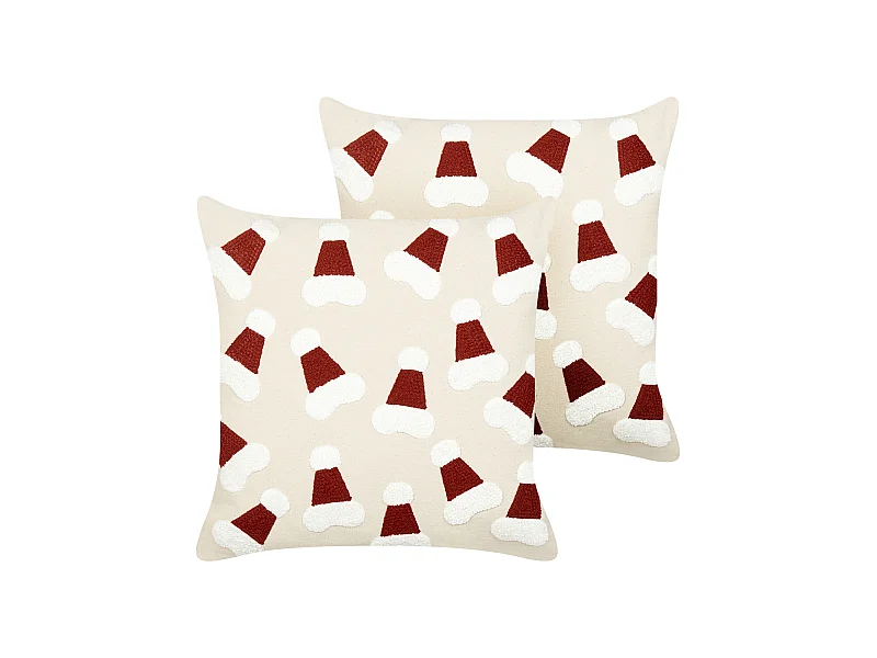 Dekokissen 2er Set SUGARPLUM Baumwolle 45 x 45 cm Hellbeige Weihnachtsmotiv
