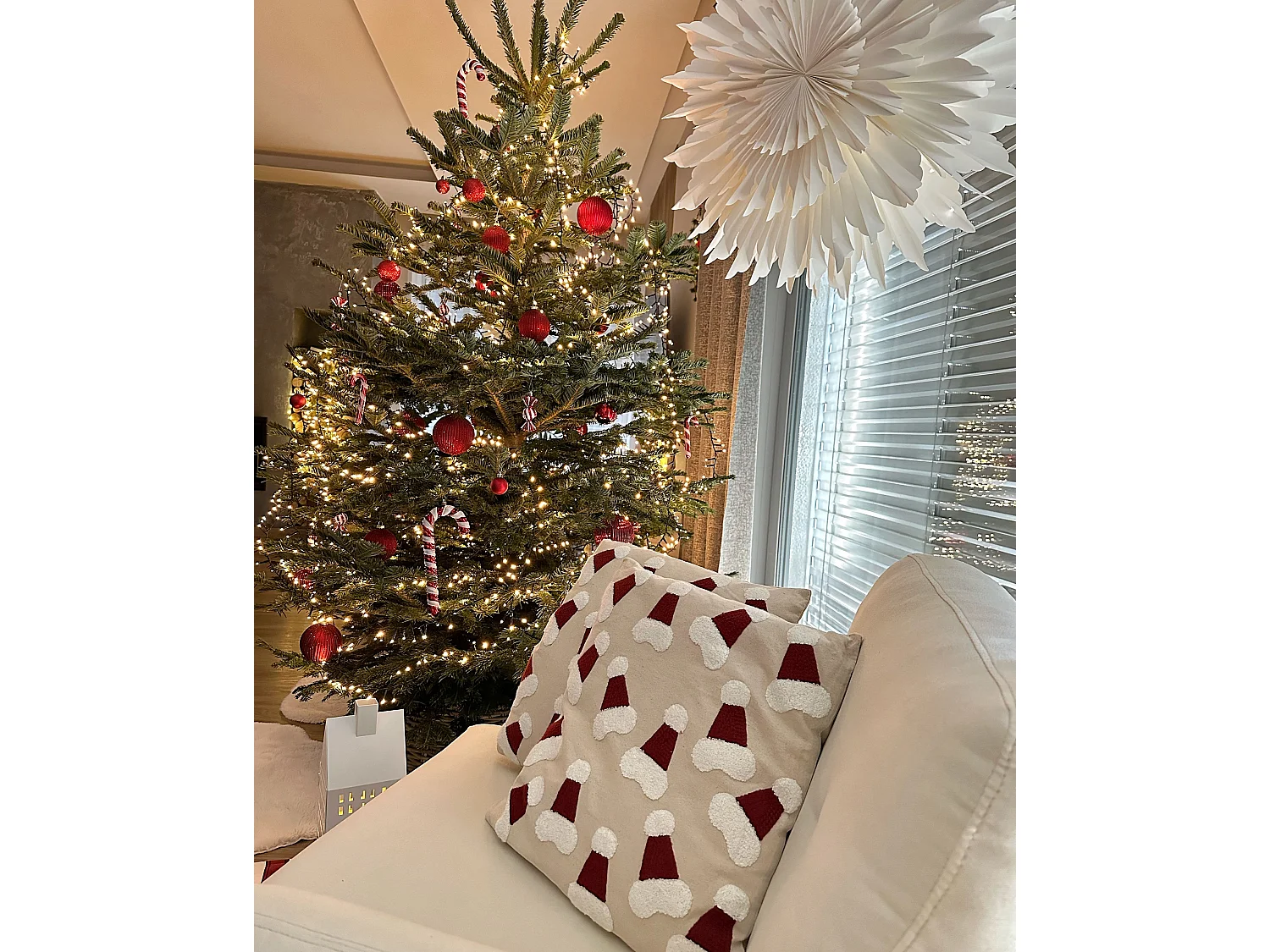 Lot de 2 coussins décoratifs SUGARPLUM Coton 45 x 45 cm Beige clair Motif de Noël