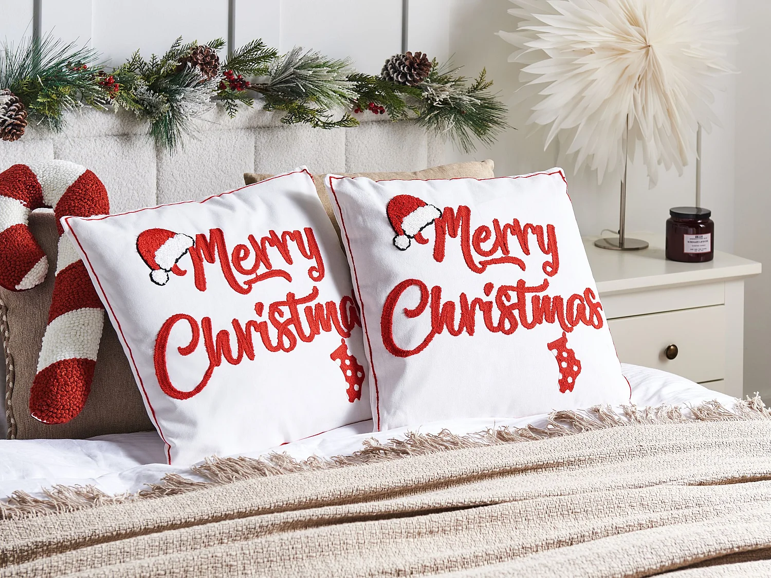 Lot de 2 coussins décoratifs PIZZELLE Coton 45 x 45 cm Blanc cassé Motif de Noël