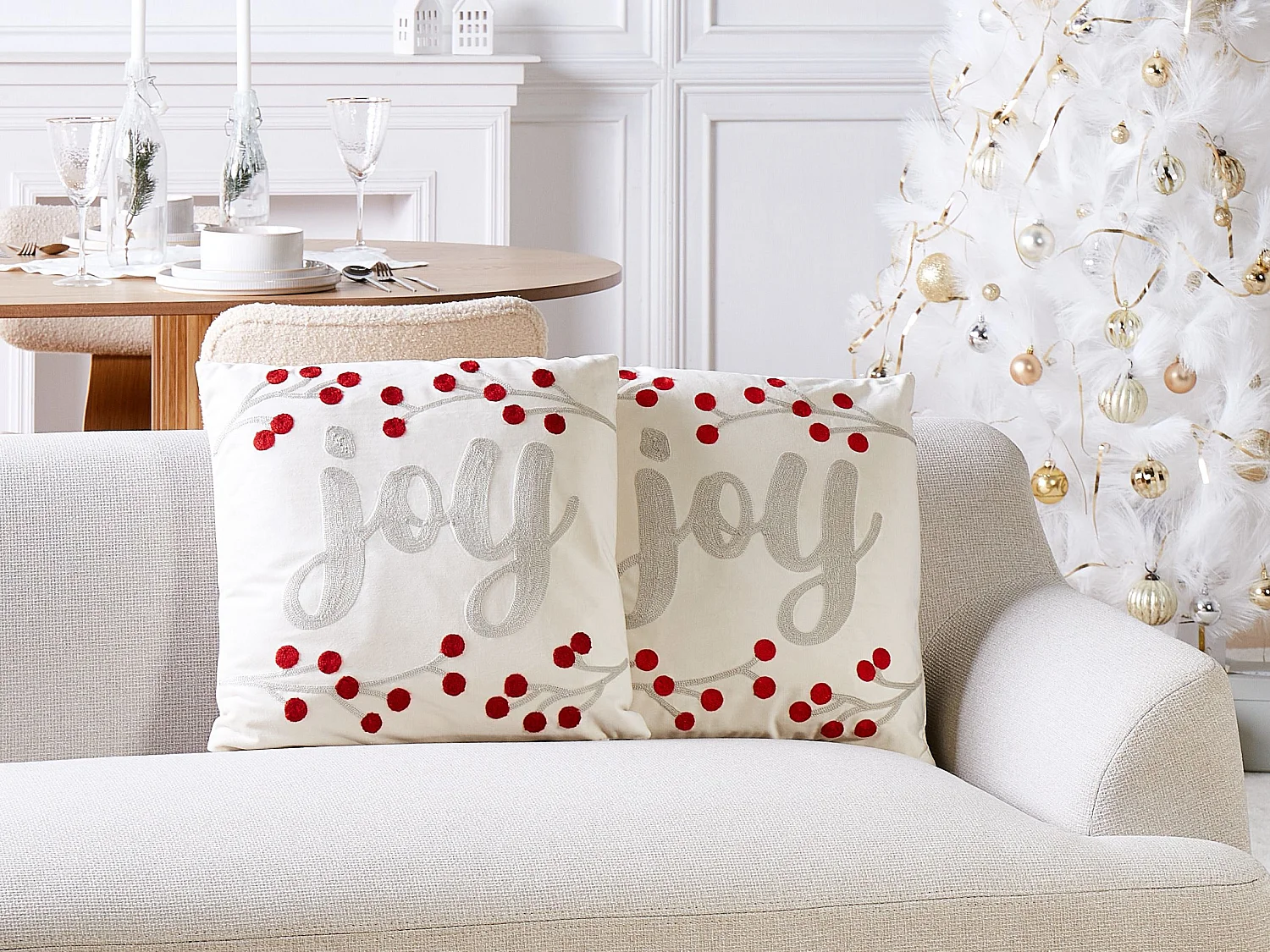 Lot de 2 coussins décoratifs PRALINE Velours 45 x 45 cm Blanc Motif de Noël