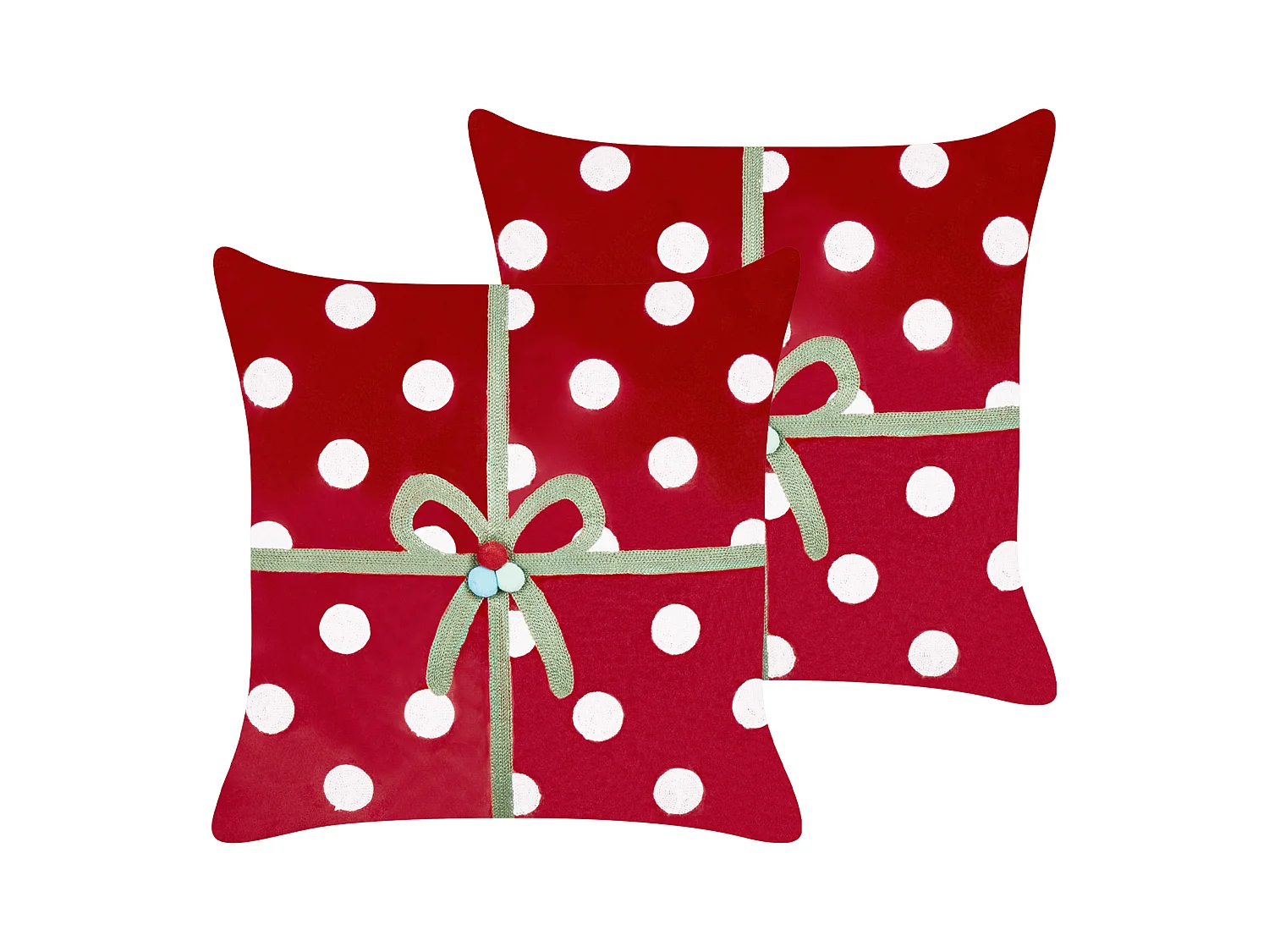 Lot de 2 coussins décoratifs GUMDROP Velours 45 x 45 cm Rouge Motif de Noël