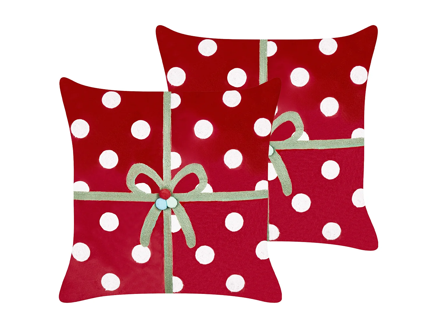 Lot de 2 coussins décoratifs GUMDROP Velours 45 x 45 cm Rouge Motif de Noël