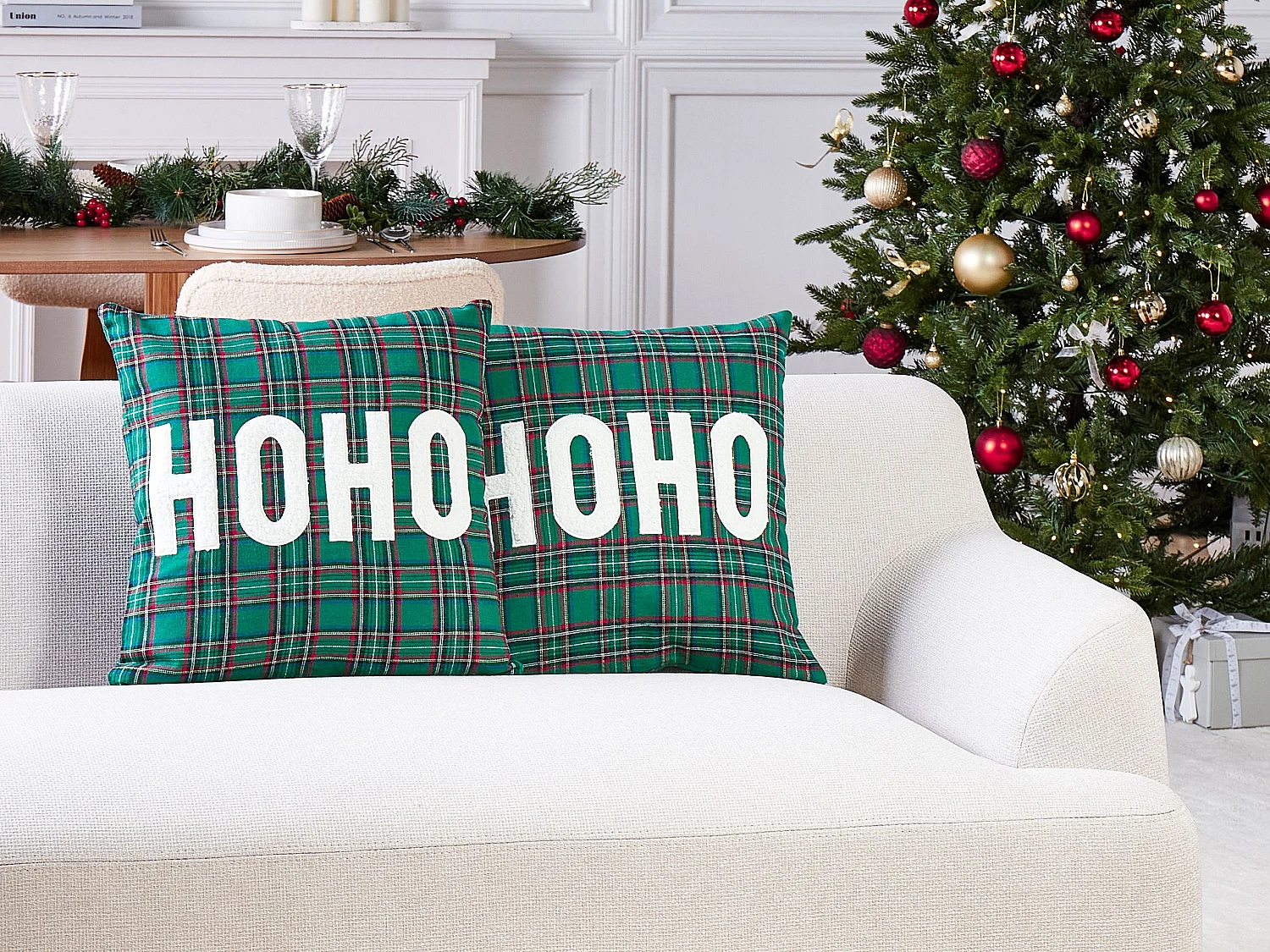 Set van 2 decoratieve kussens JOYCANDY 45 x 45 cm Groen Kerst patroon