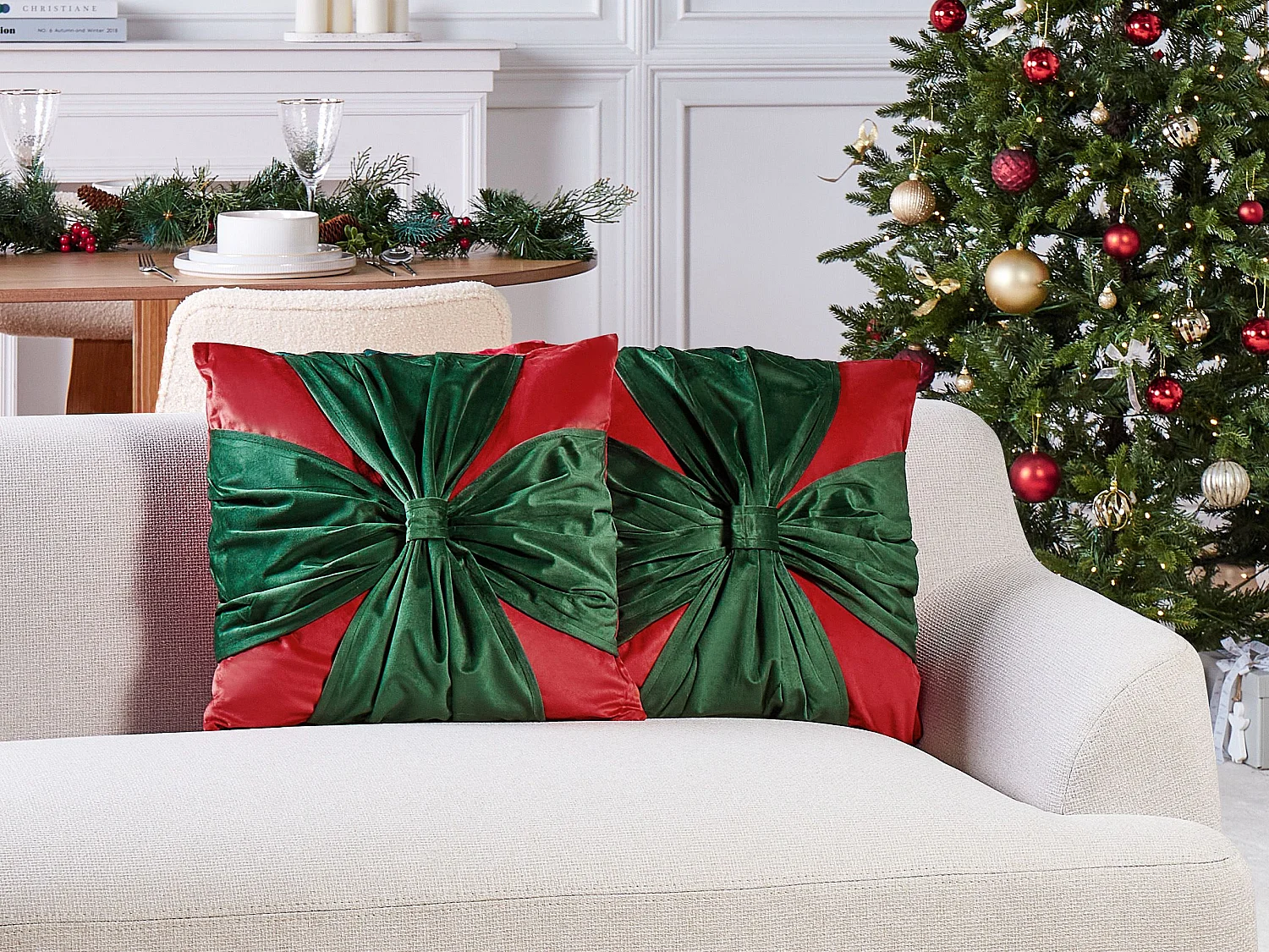 Set van 2 decoratieve kussens MARSHMALLOW Fluweel 45 x 45 cm Rood Kerst patroon