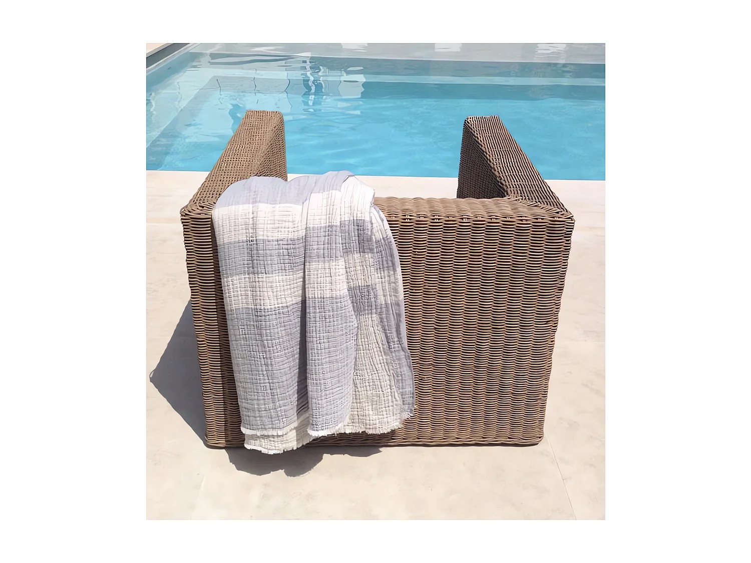 Manta de 150x200 cm en algodón gofre PIENZA natural y azul agua, de Toison d'or