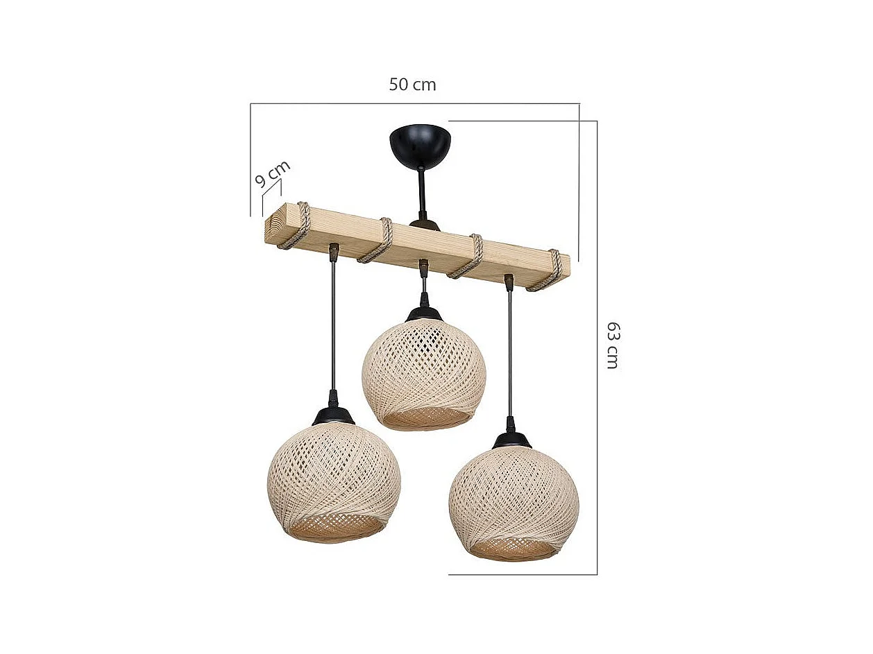 Hanglamp Fiona E27 Crème Naturel 50x20x63 cm Met Metaal En Natuurhout