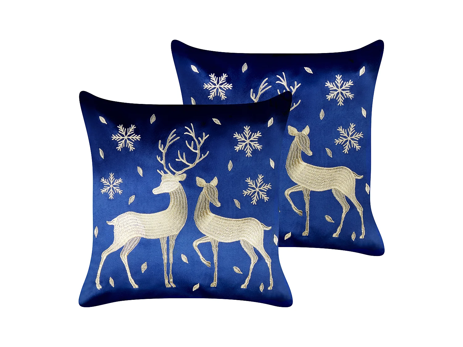 Lot de 2 coussins décoratifs MERINGUE Velours 45 x 45 cm Bleu foncé Motif de Noël