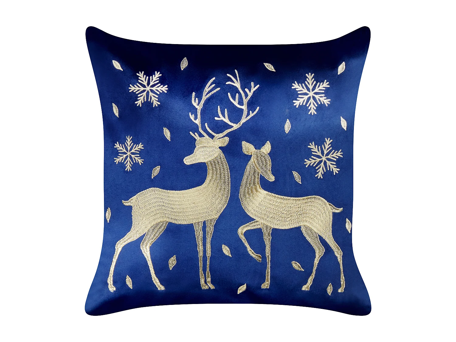 Dekokissen 2er Set Samt blau / gold Weihnachtsmotiv Rentiere 45x45 cm Meringue