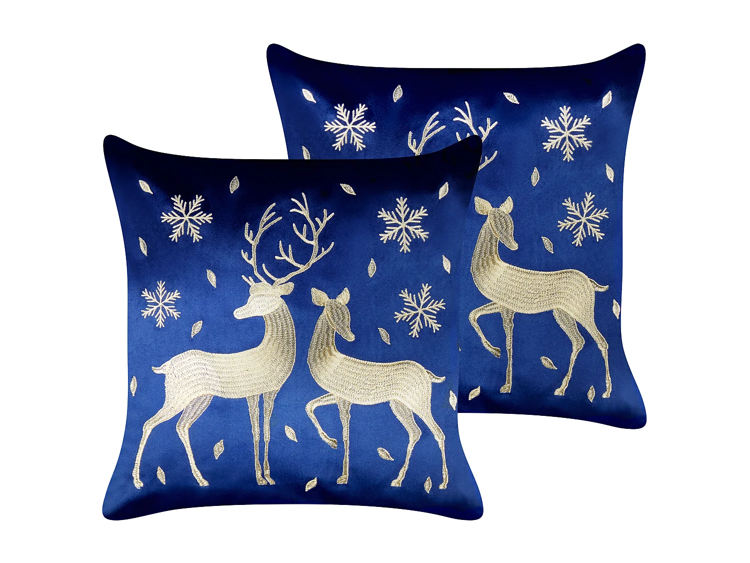 Lot de 2 coussins décoratifs MERINGUE Velours 45 x 45 cm Bleu foncé Motif de Noël