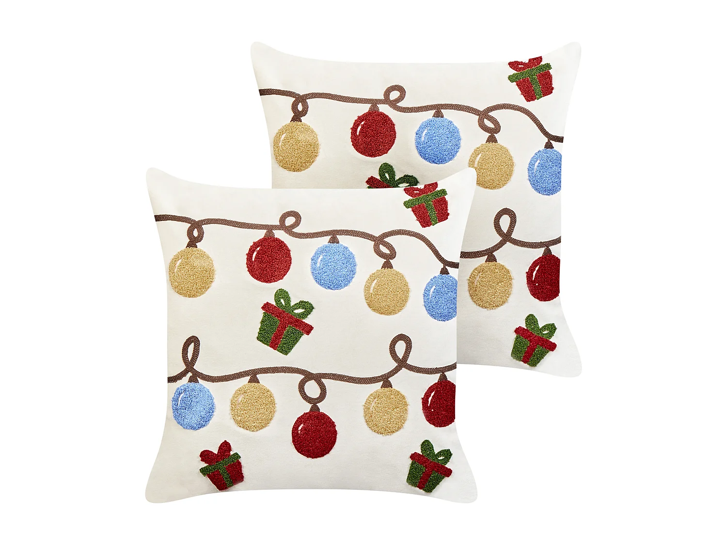 Set van 2 decoratieve kussens PALMIER Fluweel 45 x 45 cm Gebroken wit Kerst patroon