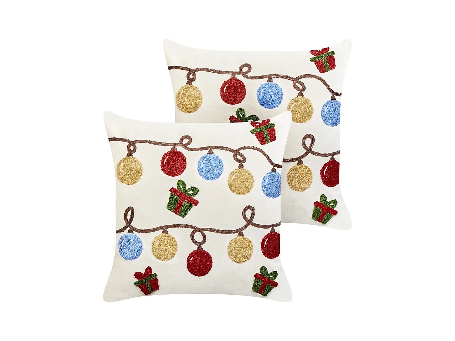 Lot de 2 coussins décoratifs PALMIER Velours 45 x 45 cm Blanc cassé Motif de Noël