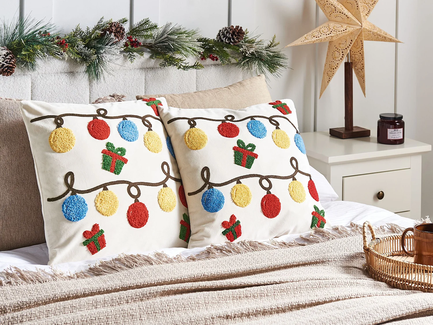 Set di 2 cuscini PALMIER Velluto 45 x 45 cm Bianco sporco Modello natalizio