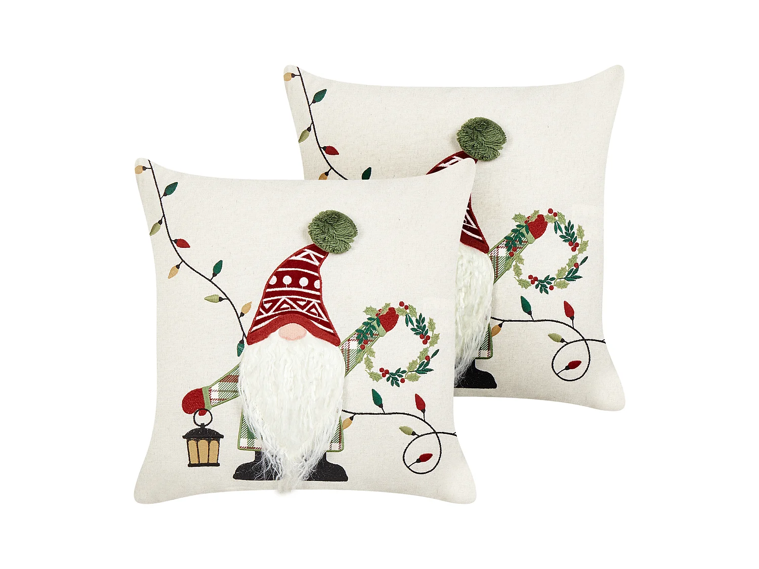 Lot de 2 coussins décoratifs GNOME Coton 45 x 45 cm Blanc Motif de Noël