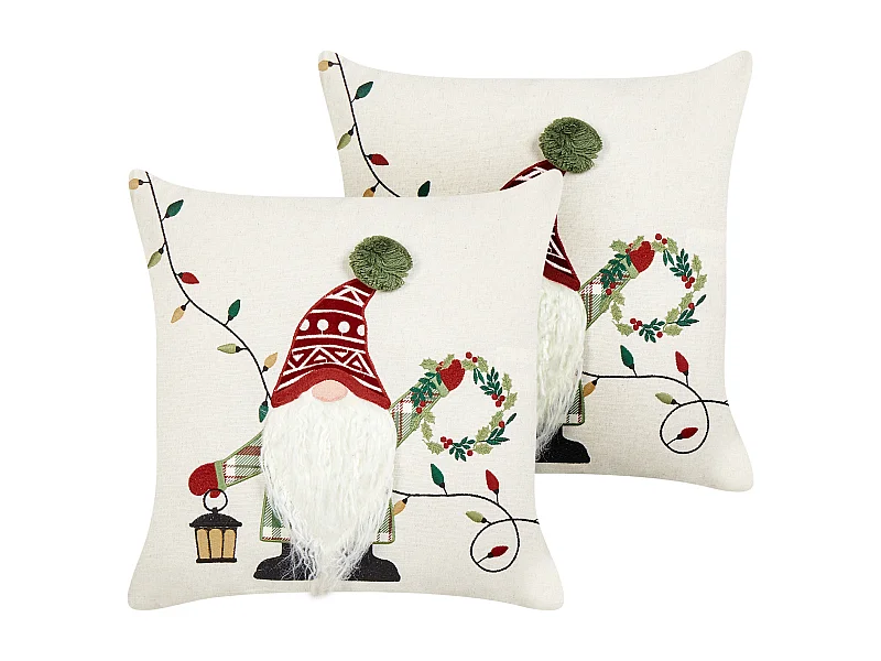 Lot de 2 coussins décoratifs GNOME Coton 45 x 45 cm Blanc Motif de Noël