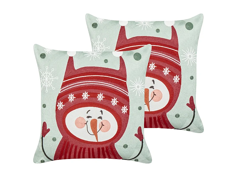 Dekokissen 2er Set Baumwolle grün/rot Weihnachtsmotiv Schneemann 45x45cm Cupcake