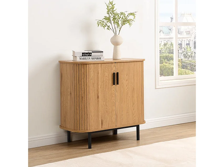 Kast Karlstad - Beige Licht Eiken 80x40x75 cm - Scandinavisch Design Schuifdeuren