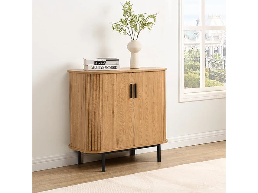 Kast Karlstad - Beige Licht Eiken 80x40x75 cm - Scandinavisch Design Schuifdeuren