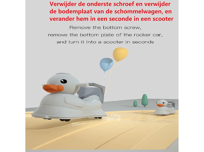 Loopwagen BabyGo - Grijs - Schommelwagen en Loopstoeltje 4 in 1