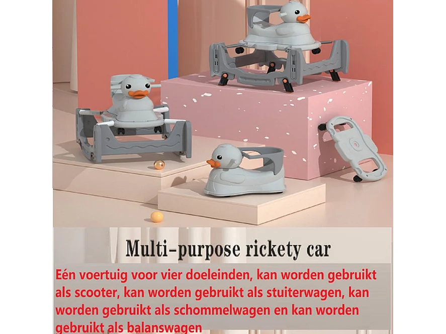 Loopwagen BabyGo - Grijs - Schommelwagen en Loopstoeltje 4 in 1