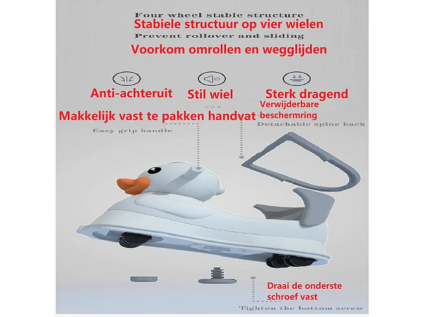 Loopwagen BabyGo - Grijs - Schommelwagen en Loopstoeltje 4 in 1