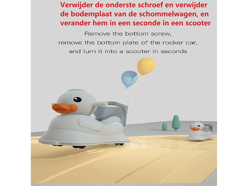 Loopwagen BabyGo - Grijs - Schommelwagen en Loopstoeltje 4 in 1