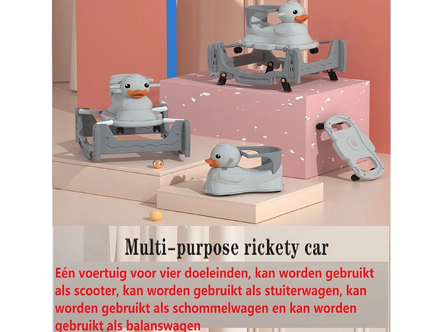 Loopwagen BabyGo - Grijs - Schommelwagen en Loopstoeltje 4 in 1