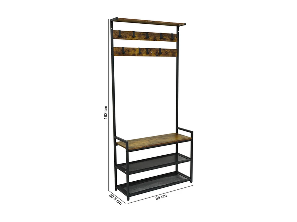 Garderobe Furnilux - Bruin - Kapstok Kledingrek met Schoenenrek en Hoedenplank