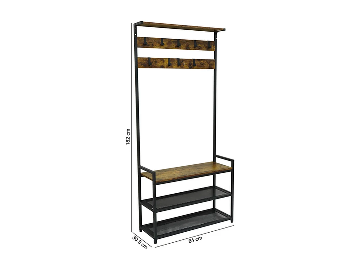 Furnilux Garderobe - Braun - Garderobenständer Garderobenständer mit Schuhablage und Hutablage