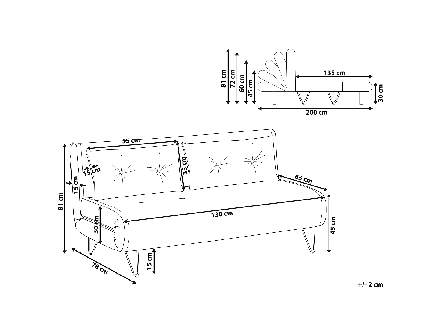 Canapé convertible clic-clac 2 places en coton beige VESTFOLD
