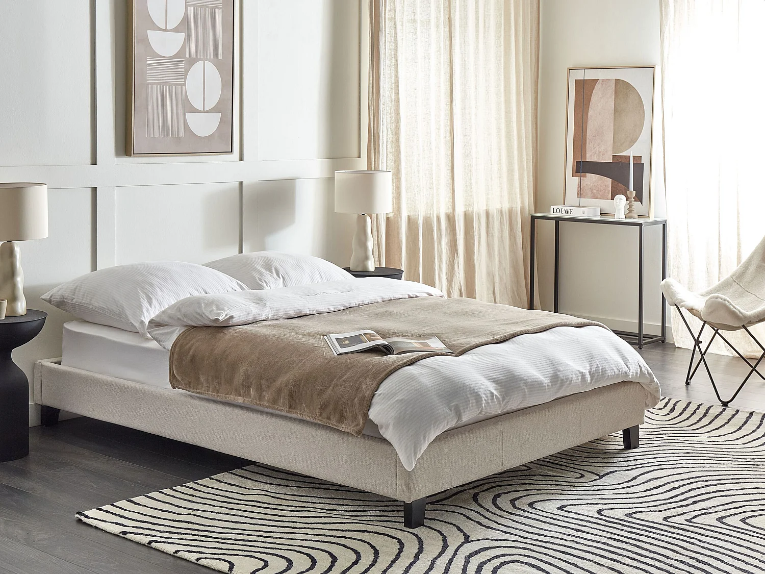 Bett ohne Kopfteil Stoff ROANNE 140 x 200 cm Hellbeige