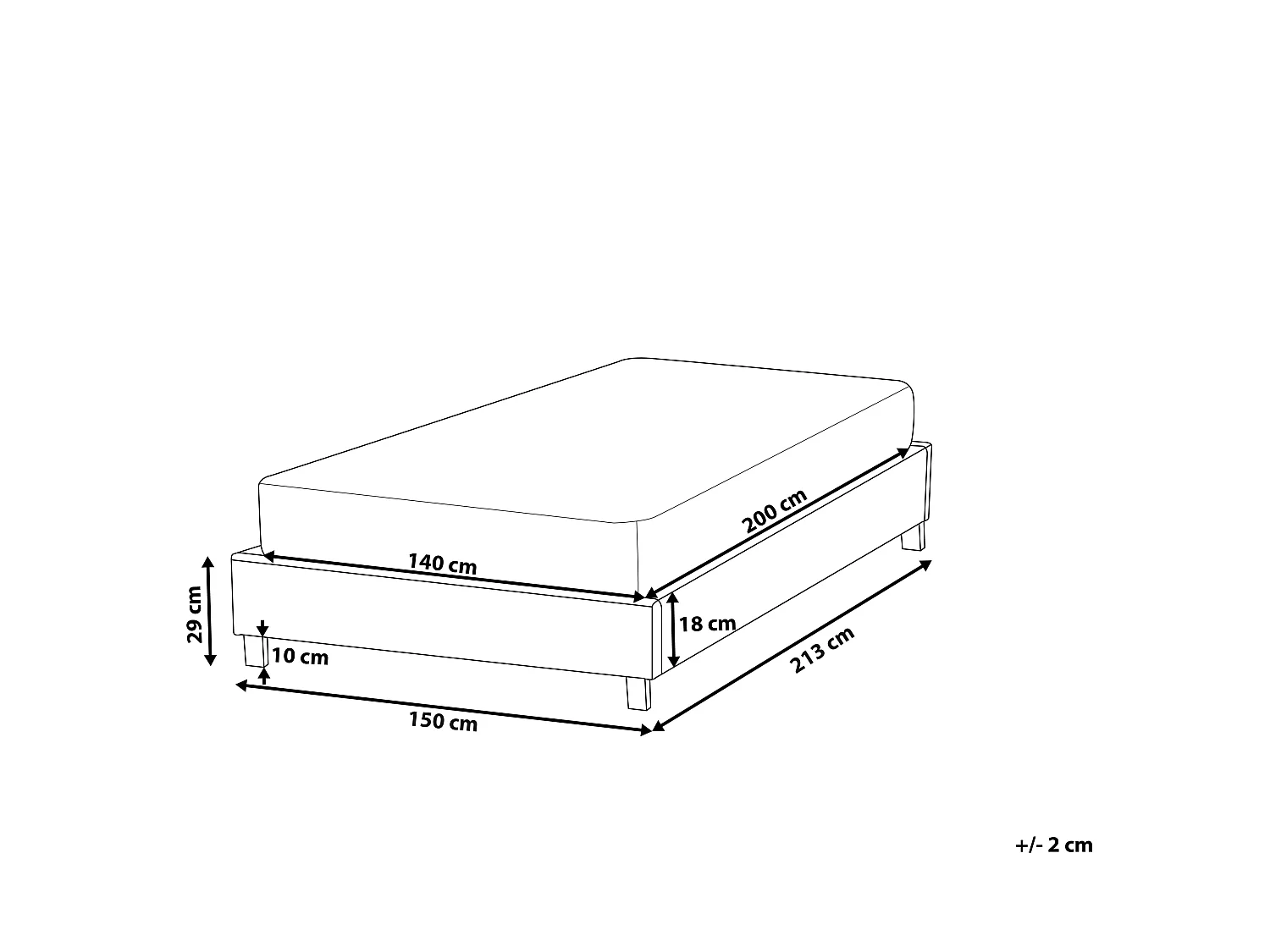 Bett ohne Kopfteil Stoff ROANNE 140 x 200 cm Hellbeige
