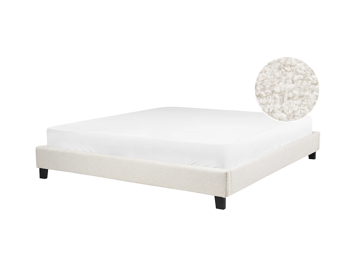 Lit sans tête de lit Bouclé ROANNE 180 x 200 cm Beige clair