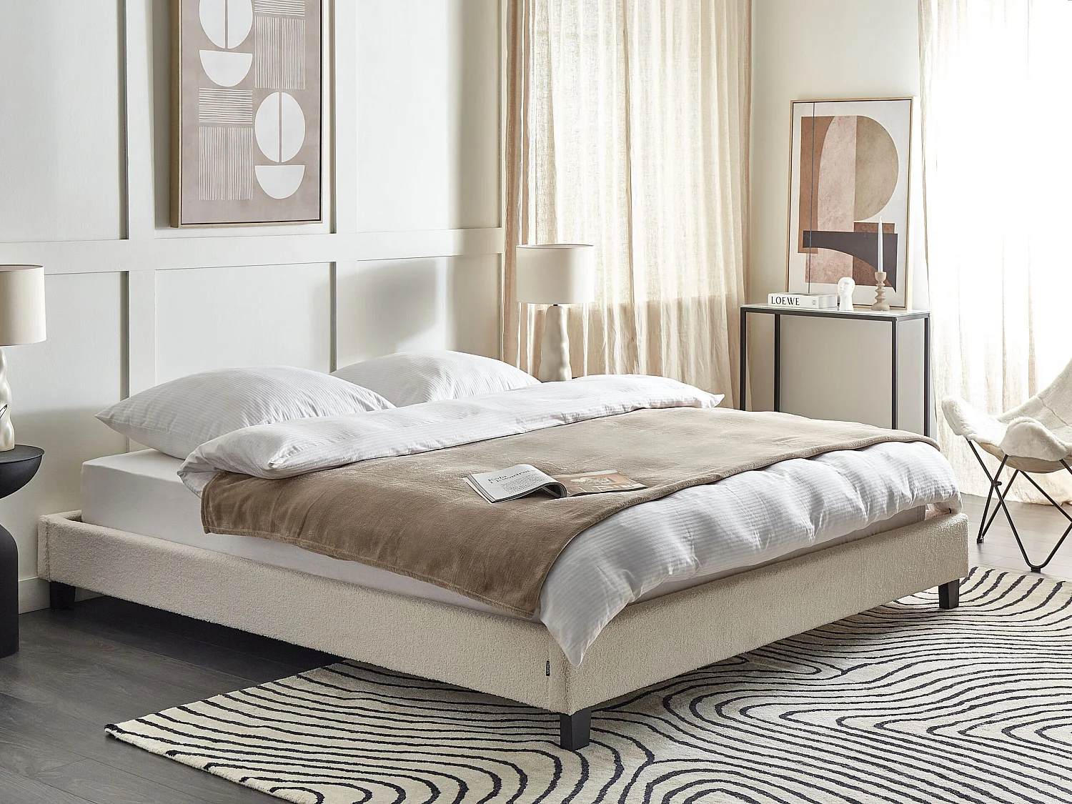 Lit sans tête de lit Bouclé ROANNE 180 x 200 cm Beige clair