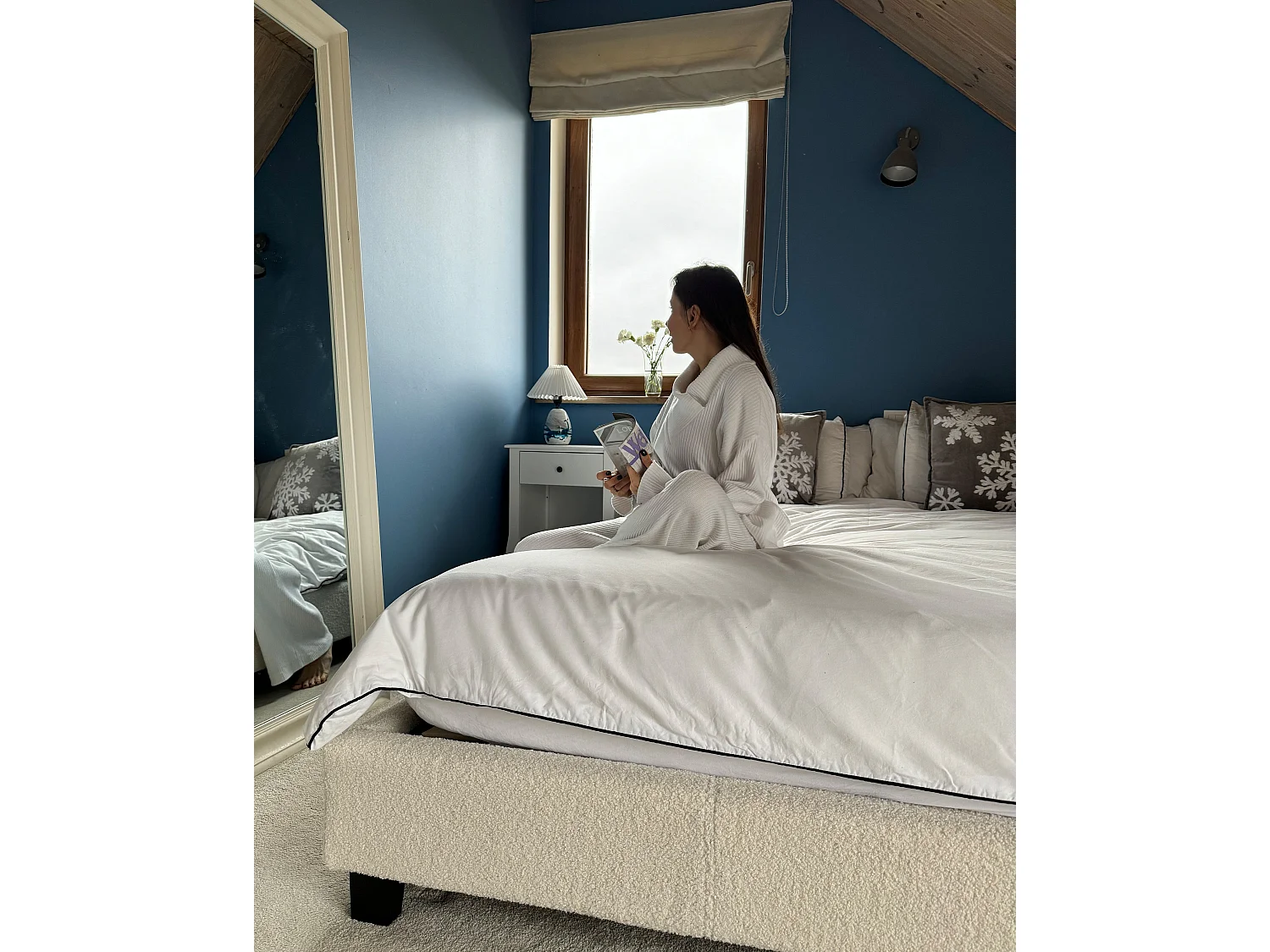 Bett ohne Kopfteil Bouclé ROANNE 180 x 200 cm Creme