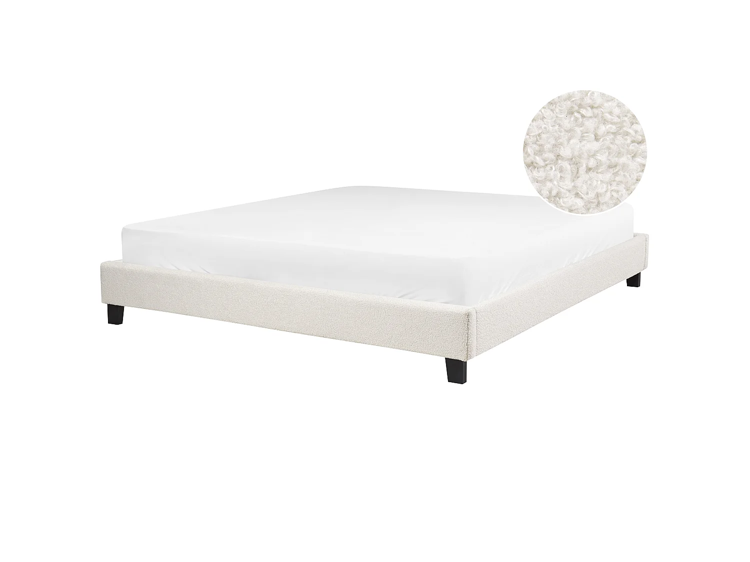 Lit sans tête de lit Bouclé ROANNE 180 x 200 cm Crème