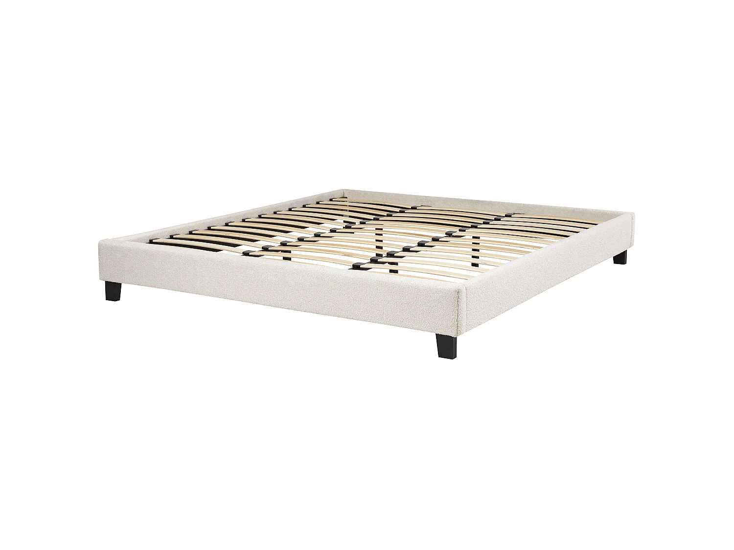 Lit sans tête de lit Bouclé ROANNE 180 x 200 cm Crème