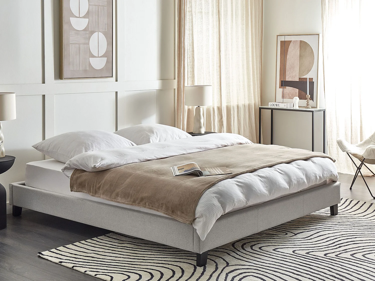 Lit sans tête de lit Tissu ROANNE 180 x 200 cm Gris clair