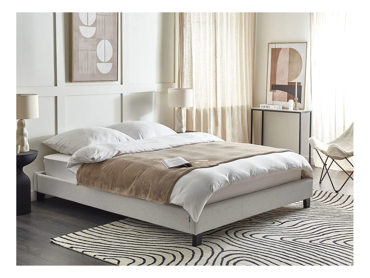 Lit sans tête de lit Tissu ROANNE 160 x 200 cm Gris clair