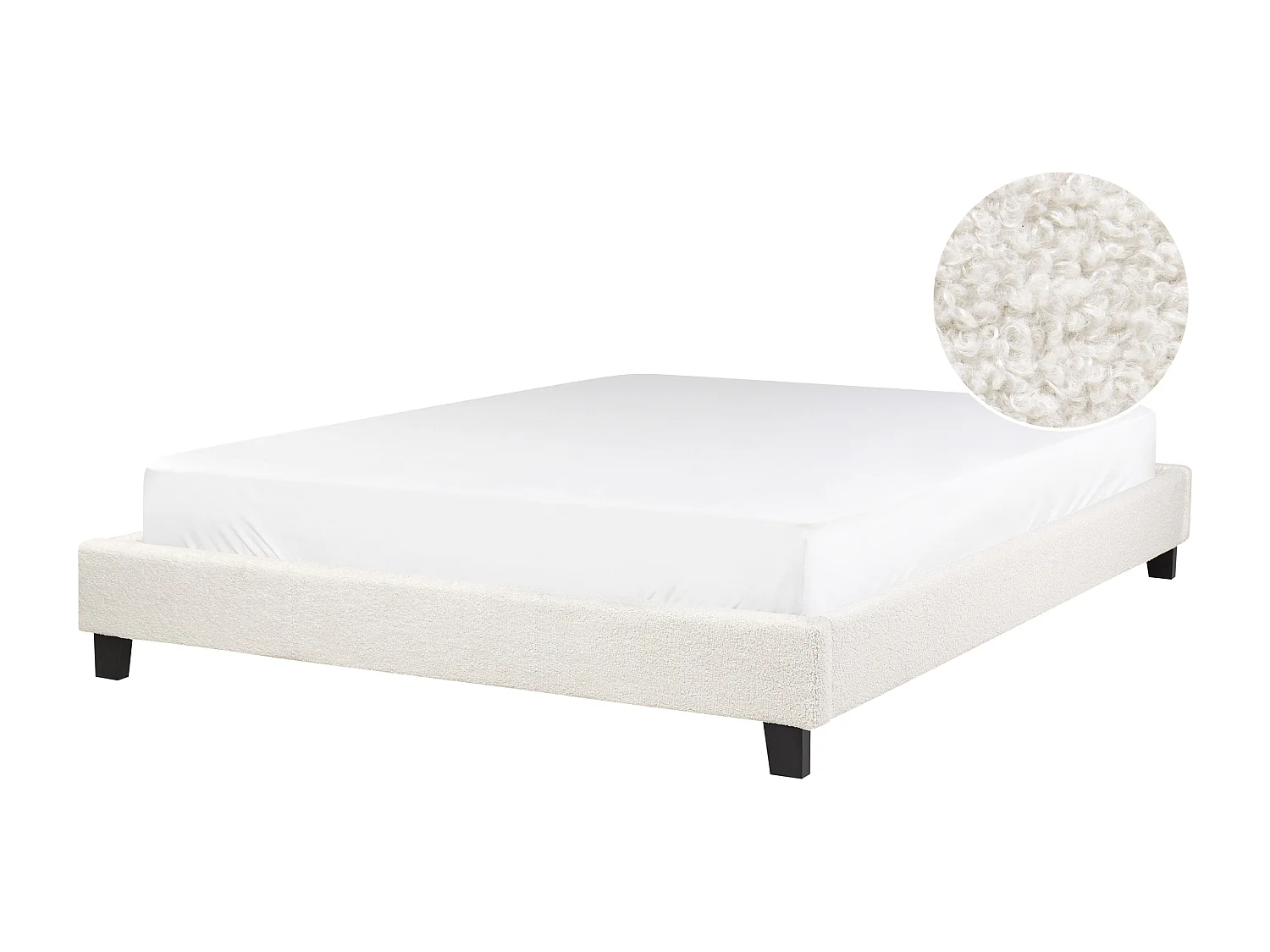 Cama sin cabecero Bouclé ROANNE 160 x 200 cm Crema
