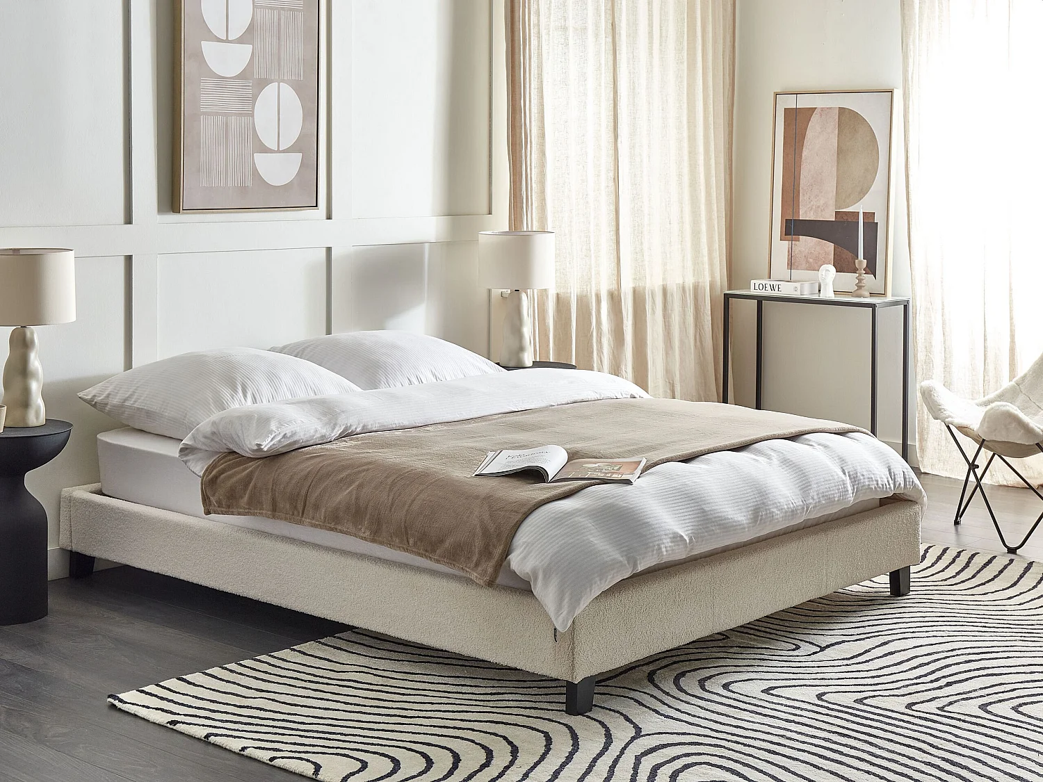 Cama sin cabecero Bouclé ROANNE 160 x 200 cm Crema