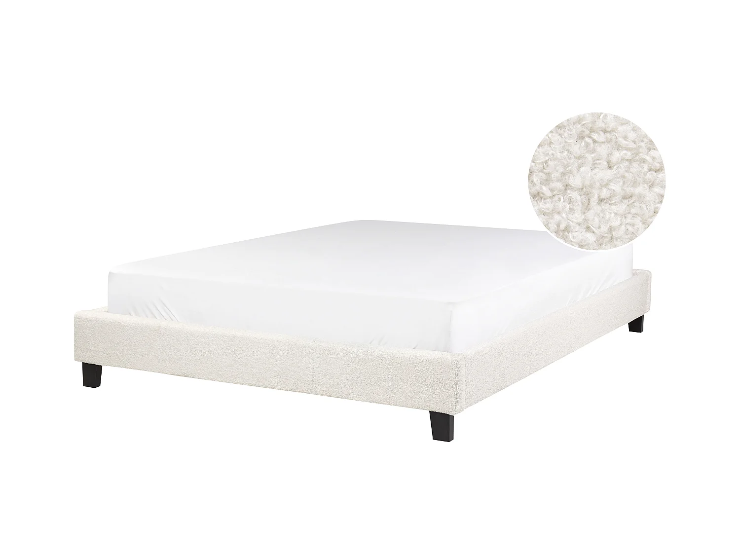 Polsterbett Bouclé beige creme Doppelbett mit Lattenrost 140x200cm Skandi Roanne