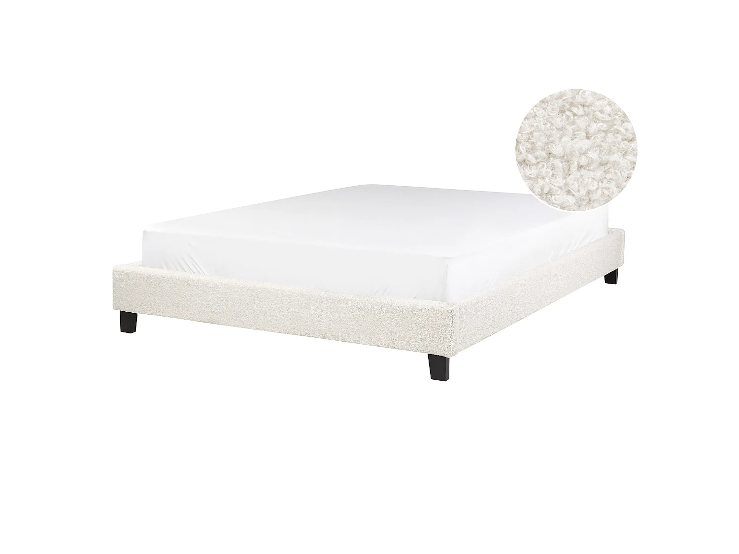 Lit sans tête de lit Bouclé ROANNE 140 x 200 cm Crème