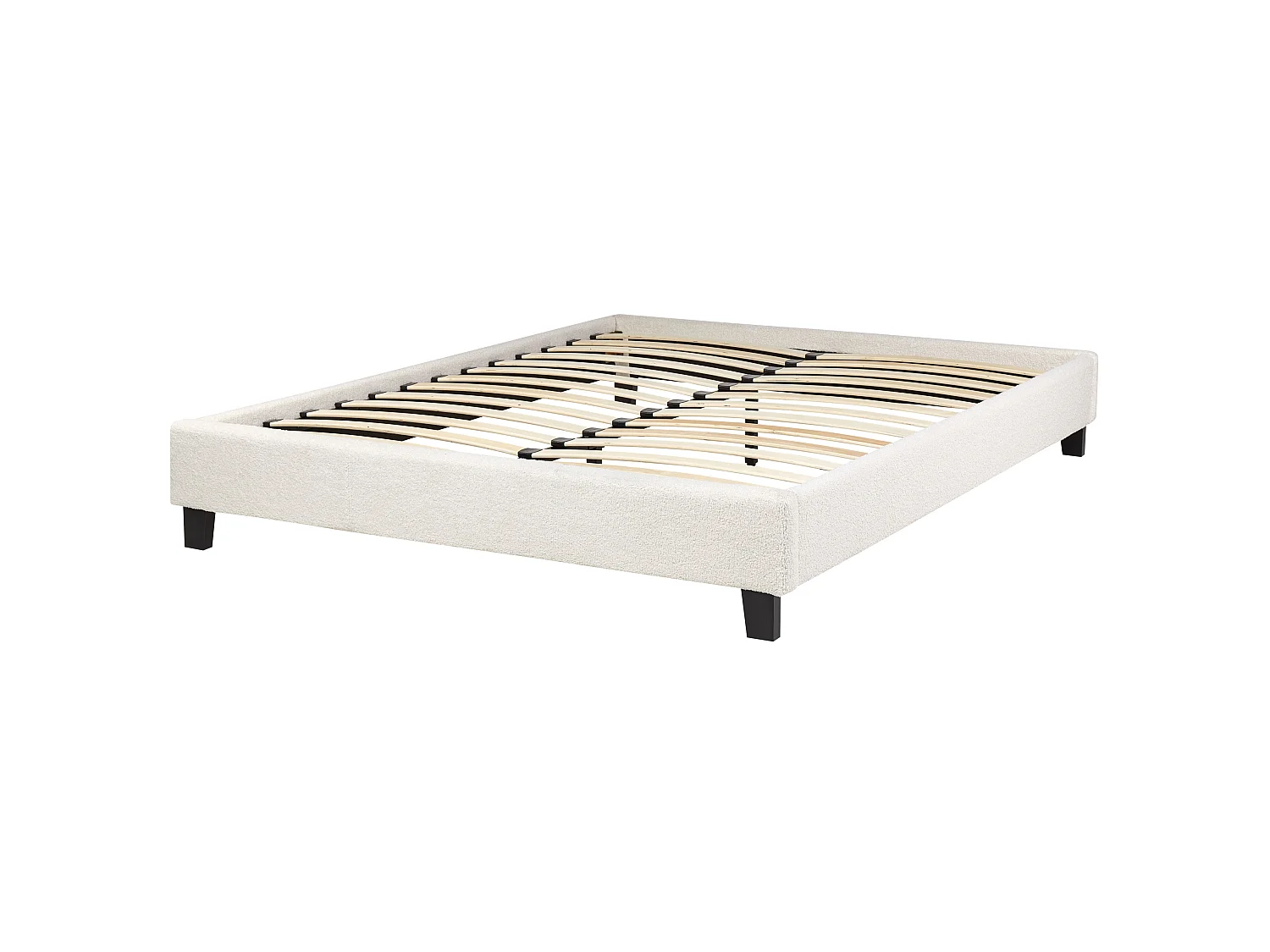 Lit sans tête de lit Bouclé ROANNE 140 x 200 cm Crème