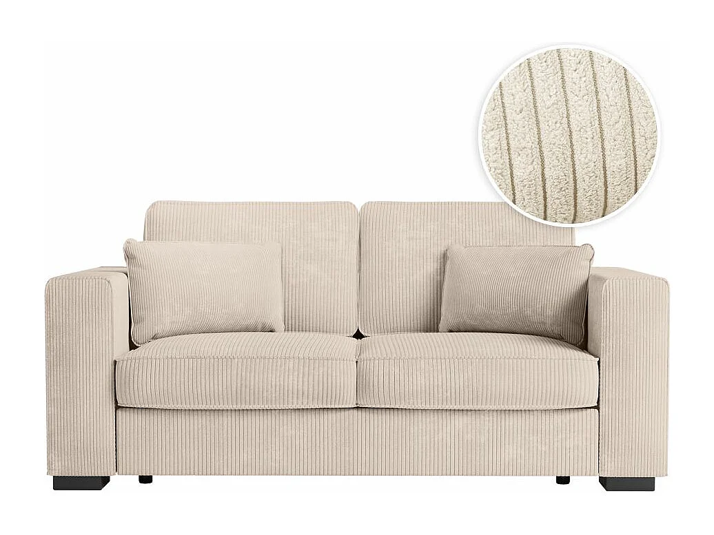 Canapé droit fixe 2 places Belami en velours côtelé - Beige - L181 x P93 x H86cm - Loungitude