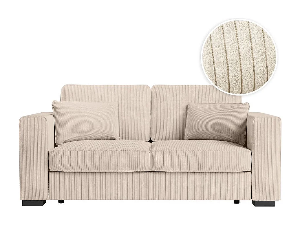 Canapé droit fixe 2 places Belami en velours côtelé - Beige - L181 x P93 x H86cm - Loungitude