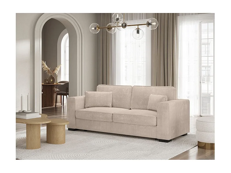 Canapé droit fixe 3 places Belami en velours côtelé - Beige - L231 x P93 x H86cm - Loungitude